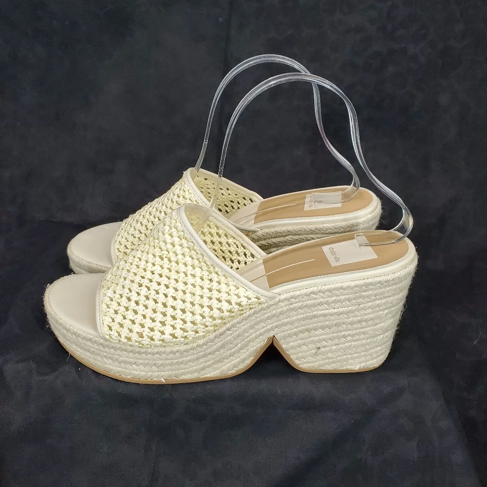 Dolce Vita Womens Saydie Cream Raffia Slip On Wedge Platform Sandals  Size 9.5 - Picture 2 of 15
